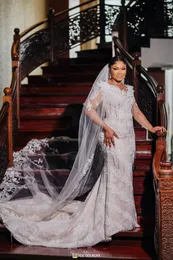 Abiti da sposa a sirena araba di lusso su misura africani di Dubai Abiti da sposa con strascico di corte con cristalli di perline taglie forti