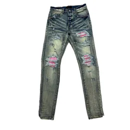 Denim-Hosen Herrenjeans, lila Jeans, Designer-Stack-Jeans, rosa, Skinny-Stretch-Hose für Herren, Distressed-Reißverschluss-Hose für Herren, Stretch-Wildleder-Herren-Designer-Jeans