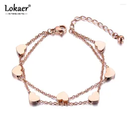 Link Bracelets Heart Charm Double Layers Chain For Women Stainless Steel Bohemia Summer Beach Jewelry Bransoletka B19018