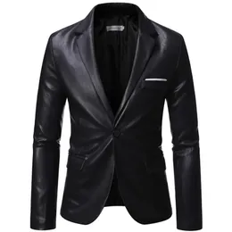 Otoño Invierno hombres de negocios de lujo Blazer moda banquete vestido de cuero traje chaqueta textura delgada abrigo de Pu de alta calidad 6XL