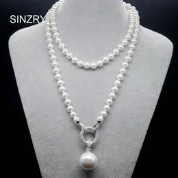 Chokers SINZRY exquisite jewelry AAA cubic zircon simulated pearl pendant long sweater necklaces Korean Party jewelry accessory 231124