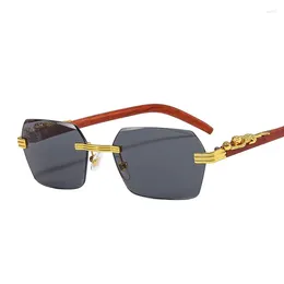 Sonnenbrille ZLY 2023 Mode Sechseckige Männer Frauen Luxus Leopard Holzrahmen Gradienten Harz Objektiv Trending Sonnenbrille UV400