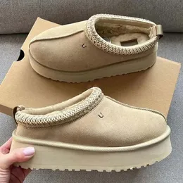 Tazz Chinelos Designer Tasman Austrália Semente de Mostarda Chestnut Fur Slides Pele de Carneiro Clássico Plataforma Bota Inverno Mulheres Homens Slip-on Sapatos Camurça Superior Lã Queda