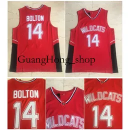 최고 품질 14 Troy Bolton Jersey Wildcats High School College Basketball Red 100% stiched size s-xxxl 희귀