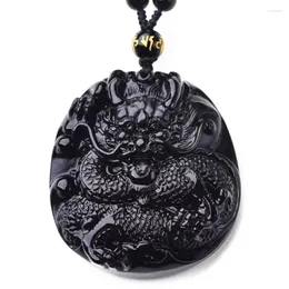 Colares de pingentes Círculo de escultura de obsidiana negra natural The Dragon Guardian Colar Jóias de Jóias de Jóias sobrenatural Amulet Nó Lucky Lucky