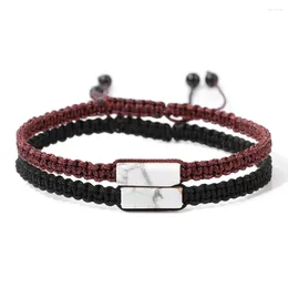 Strand 2Pcs/Set White Howlites Beads Charm Bracelets Adjustable Red And Black Woven Rope Braceclets Braided Bangles Women Men Jewelry