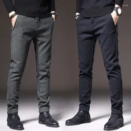 Men's Pants 2023 Brand Autumn Winter Brushed Fabric Casual Men Thick Business Work Slim Cotton Black Grey Trousers Male