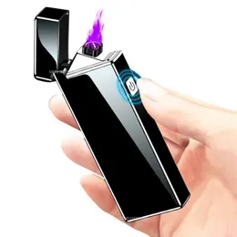 Lighters 2023 New Mini Electric Lighter USB充電式デュアルアーク風力発電キッチンプラズマサプライズギフト