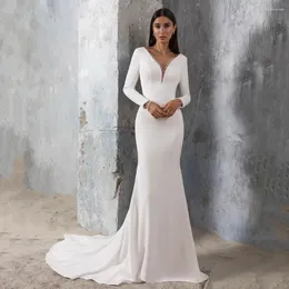 Wedding Dress 2023 Mermaid Dresses V-neck Full Sleeves Gown With Open Back Custom Made Elegant Pearls White Bridal