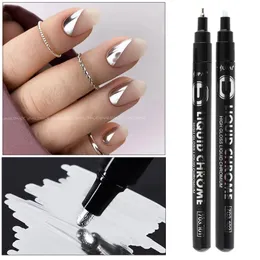 Nail Polish 1pcs Silver Chrome Nail Art Pen Mirror Effect Nail Polish Pen Waterproof Marker Graffiti Drawing Liner Metallic Gel Varnish GLTY 231123