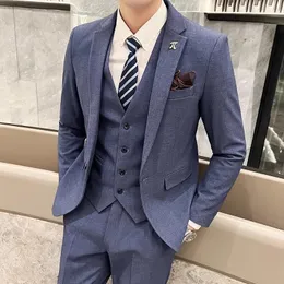 Mens Suits Blazers moda erkekler butik düz renkli iş düğün damat takım elbise üç parça set 3 adet elbise ceket ceket pantolon 231123