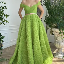 Festklänningar fatapaese från axlarna prom klänning draperad wrap topp korsett lime grön tyll med en mönster golvlängd tåg a-line klänning