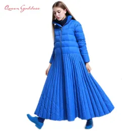 Parka in piumino da donna autunno e inverno Gonna stile piumino lungo da donna Cappotto dal design speciale Parka blu taglie forti abbigliamento caldo femminile e causale 231124