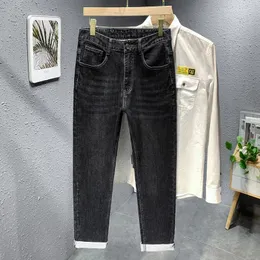 Jeans masculinos CUMUKKIYP chinês em relevo inverno grosso com elasticidade e calças de perna reta confortáveis