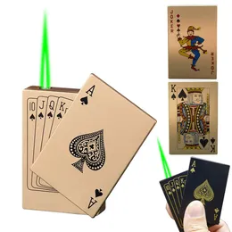 Jet Torch Green Flame Poker lättare påfyllningsbar Poker Playin -kortdäck Cigarettändare Jet Torch Funny Toy Reting Accessories Gift