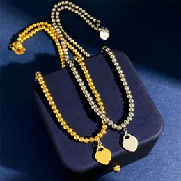 Beaded Pendant Necklace Real 18K Gold Plated Lock Titanium steel beaded Chain Letter wedding gift factory wholesale With Free dust bag