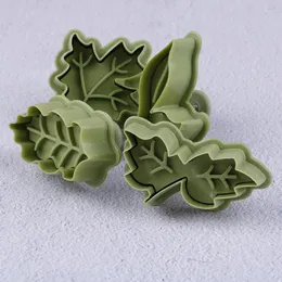 Baking Tools 4 Pcs/set Kinds Of Leaf Shape Plastic Cookie Cutters Cake Biscuit Mold Spring Plunger Pastry Tool Kitchen Accessories