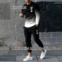 Men's Tracksuits Fashion Tracksuit Set 3D Printed Solid Color Jogger Sportswear Casual Long Sleeves T Shirts Pants Suit Men Clothing