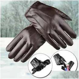 Five Fingers Gloves Five Fingers Gloves Winter Pu Leather Cashmere Hand Women Men Warm Driving Mittens Touch Sn Waterproof Fl Finger S Dhgrp