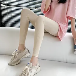 Women's Pants Korean Ice Silk Leggings Women's Apricot Outer Wear Solid Anti-glare Thread Skinny Spandex Ankle Leisure Sport Tights 2XL