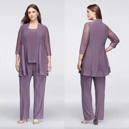 Modern 2023 Şifon Gelin Pantolonunun Annesi Ceketli Pantolon Artı Boyut Pullu Pullar Gevşek Ana Damat Elbise Üç Parça