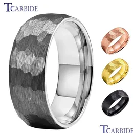Band Rings Band Rings 4mm 6mm 8mm Mticolor Men Women Tungsten Wedding Ring MTi-Facettered Hammered Borsted Finish Fashion Gift Jewelry Co OT7O5