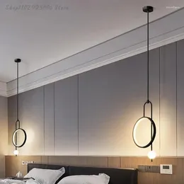 مصابيح قلادة حديثة خاتم جولة LED أضواء داخلية منزلية الثريا معلقة مصباح الطعام معيشة غرفة نوم على جانب السرير.
