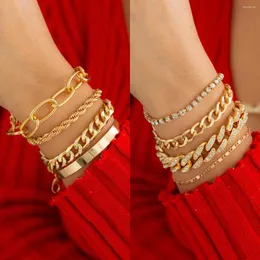 Charm Bracelets Trendy Alloy Zircon Chain Multi-Layer Stacked Cuban Deduction Bracelet Jewelry For Women Punk Hip Hop Minimalist Party