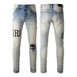 Дизайнерская одежда для джинсовых штанов Amiiri 2023 Новая тенденция мода Slim Fit Маленький футбольный патч Blue Jeans Мужская модная марка Amiiri.