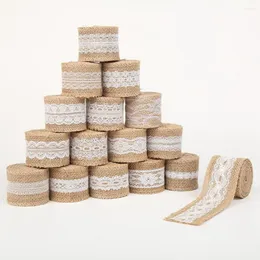 Party Favor 2m 5 cm Naturalne juty jutą wstążkę Rustykalne dekoracje ślubne vintage hessian koronkowy rolka Wesołych Świąt