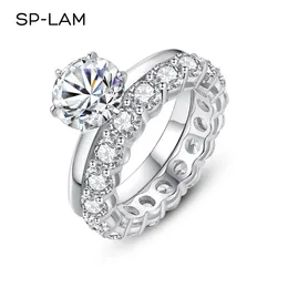 Solitaire Ring 2Ct Ring Set Luxury Stackable Big Diamond Silver 925 Women Engagement Bridal Wedding Bands With Certificate Anillos 230422