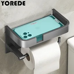 Toilet Paper Holders YOREDE Bathroom Toilet Paper Box Aluminum Alloy Paper Towel Holder Roll Paper Rack Wall Mounted Organizer Bathroom Accessories 231124