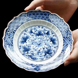 Płytki 6 -calowe japońska talerz ceramiczny obiad do domu zabytkowe zastawa stołowa Ręcznie malowane naczynia kwiatowe niebiesko -białe porcelanowe potrawy taca