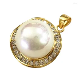 Hänghalsband fyp002 Sea Shell Imitation Pearl 18KGP 14mm Inlay Zircon Fashion Jewelry Neckalce Free Chain