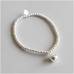 Charms New Chic 925 Sterling Sier M Round Beads Chain Strand Armband Women 8mm Elastic Armband Gift Drop Leverans smycken Fynd Otdro