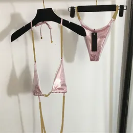 Pembe bölünmüş kadın mayo bikinis seti yular siyah yastıklı plaj sutyaları seti büyüleyici mayo mayoları kravat