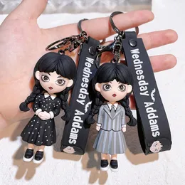 Plush Keychains Horror Wednesday Addams Silicone Keychain Toy Thing Hand Home Decor Doll Schoolbag Pendant Halloween Costume Props 231123