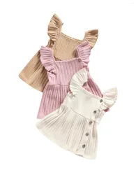 Mädchen Kleider Kleinkind Baby Mädchen Prinzessin Kleid Einfarbig Quadrat Kragen Ärmel Knopf Sommer Outfits Für 3-24 Monate