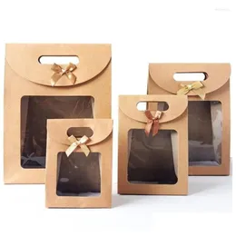 ギフトラップギフトラップ12pcs Kraft Paper Bags with PVC Window Portable Packagingバッグ