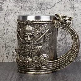 Tazze Mitologia nordica Nave vichinga Draon Drakkar Boccale Boccale Fodera in acciaio inossidabile Colore bronzo Caffè Tazza da birra Stein 500ml/20oz