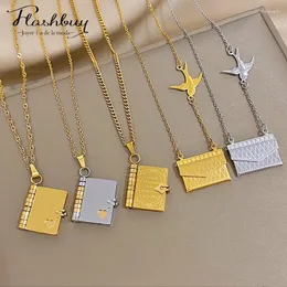 Catene Flashbuy Collana con ciondolo libro di storie vintage romantico Gioielli in acciaio inossidabile per donne Portafoglio piccione Tasca a cuore Regali con lucchetto