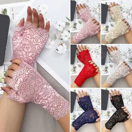 Luvas de renda sexy de verão, protetor solar anti-UV acionamento de ciclismo meio fingimento moda feminina sexy feminina ao ar livre luva elástica Mittens