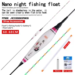 Fiske tillbehör 1 st lysande fiske flottar nano bobber elektriska pesca superlånga flotador karp Crucian Big Loading Lead Buoy Tools Tillbehör 231123