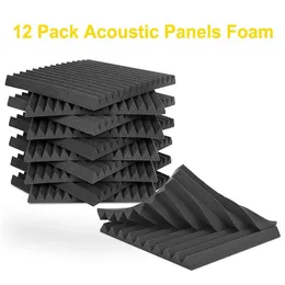 New 12Pcs Acoustic Foam Panel Tiles Wall Record Studio 12 x12 x1 Sound-proof Black Blue For Studio Home Recital Ha221n