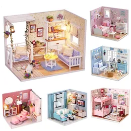 Doll House Accessories CuteBee Diyhouse مصغرة مع الأثاث LED Music Dust Cover Model Build Build Toys for Children Casa de Boneca 230424