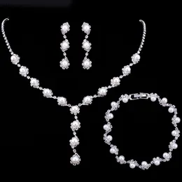 Clasic Pearls Crystals Bridal Biżuteria Zestawy na ślubne srebrne luksusowe akcesoria kobiety