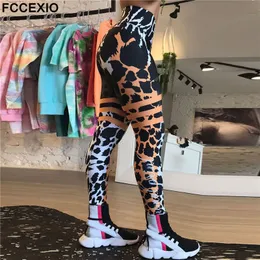 Kobiety legginsy Fccexio Leopard Stripe 3D Printed Pants Push Up Up Runs Rajstopy dla kobiet swobodne spodni rajstopy fitness 230424