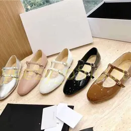 Women Mius double strap mary jane shoes MM 2024 early spring summer ballerina les ballerines patent calfskin Triomphe buckle patent sandals slip on flatform slides