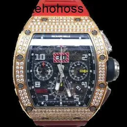 Часы Richardmill Швейцарские механические часы Richarmill Мужская серия Rm 011 Розовое золото с бриллиантами на спине Мода Спорт для отдыха Хронограф с полыми запястьями Wa
