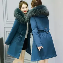 Damen Trenchcoats 2023 Winter Baumwolle gefütterte Jacke koreanische Mode lässig hinzufügen Samt dicken warmen Mantel Frauen Pelzkragen mit Kapuze Parka Plus